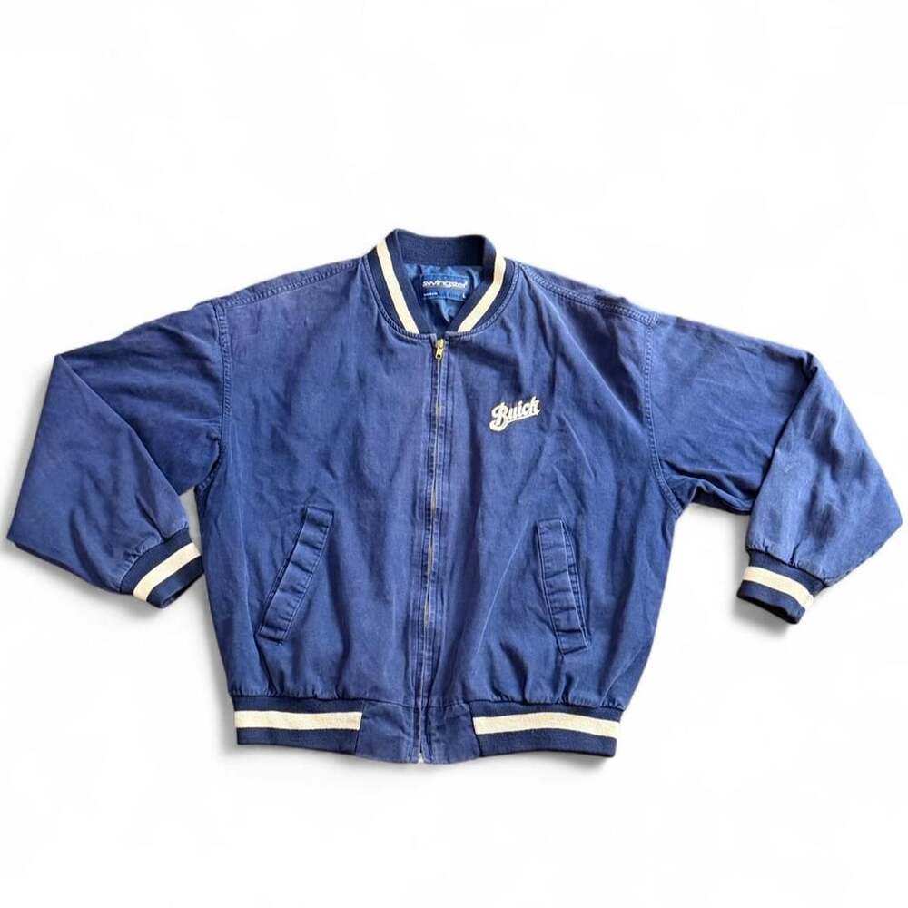 Vintage Swingster Buick Embroidered Bomber Jacket Blue Large USA
